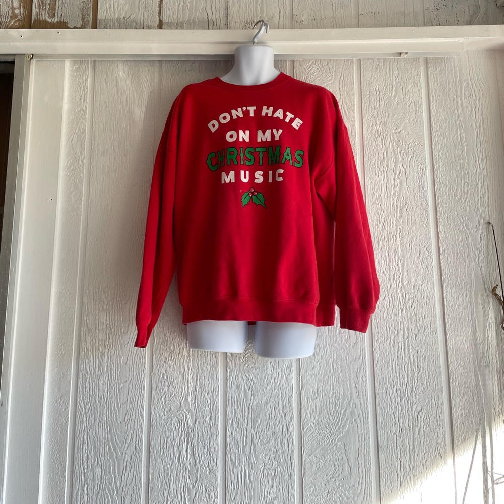 ‼️SOLD‼️Gildan “Don’t Hate On My Christmas Music” Sweater  L/S Bright Red